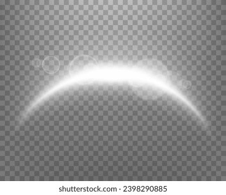 Silver magic arch with glowing particles, sunlight lens flare. Neon realistic energy flare arch.    
Abstract light effect on a transparent background. Vector illustration.