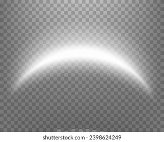 Silver magic arch with glowing particles, sunlight lens flare. Neon realistic energy flare arch. Abstract light effect on a transparent background. Vector illustration.