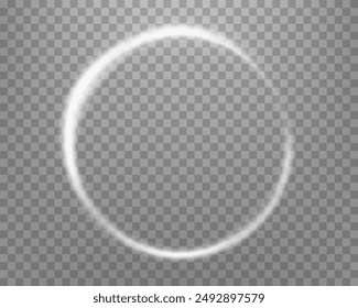 Silberner magischer Ring mit glühendem. Neon realistische Energie Flare Halo Ring. Abstrakter Lichteffekt auf einem durchsichtigen Hintergrund. Vektorillustration.