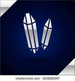 Silver Magic stone icon isolated on dark blue background. Fantasy crystal. Jewelry gem for game.  Vector Illustration