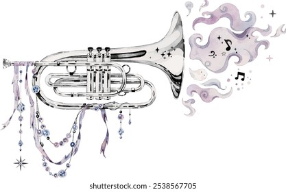 
A silver magical instrument with magical smoke and pearls