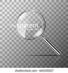 Silver Magnifying glass transparent, vector illustration