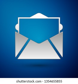 Silver Mail and e-mail icon isolated on blue background. Envelope symbol e-mail. Email message sign. Vector Illustration