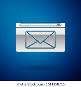 Silver Mail and e-mail icon isolated on blue background. Envelope symbol e-mail. Email message sign.  Vector Illustration