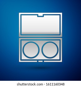 Silver Makeup powder with mirror icon isolated on blue background.  Vector Illustration