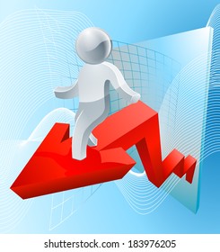 Silver man business chart arrow concept of a businessman riding a chart or graph arrow showing growth