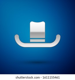 Silver Man hat with ribbon icon isolated on blue background.  Vector Illustration