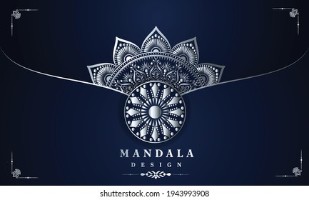 
Fondo de Mandala plateado con un patrón arabesco dorado estilo árabe islámico oriental. Mandala para imprenta, Mandala decorativa estilo Ramadán. Mandala para impresión, afiche, portada, folleto, volante, pancarta