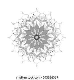 Silver Mandala with decorative elements. Hand drawn isolated on white 