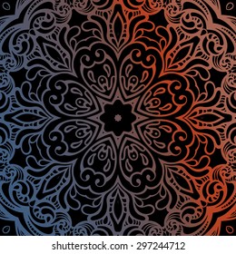 Silver mandala on black background. Indian pattern