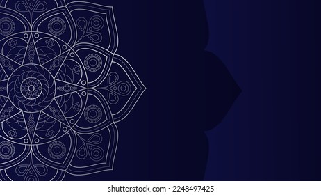 Silbermandala auf dunklem Hintergrund. Gradient. Hintergrund für Bildschirmhintergründe, Website, soziale Medien, Print.