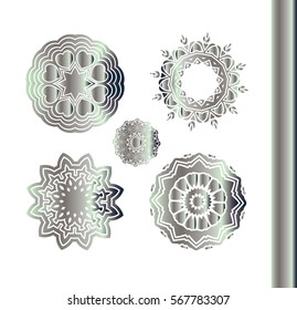 Silver mandala on  white background. Hand drawn abstract background.  Vintage vector pattern.  Silver texture. 
