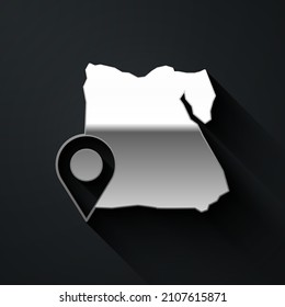 Silver Map of Egypt icon isolated on black background. Long shadow style. Vector