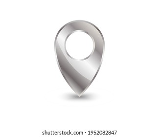 Silver Map pin icon isolated on white background. Pointer symbol. Location sign. Navigation map, gps, direction, place, compass, contact, search concept. Vector Illustration.