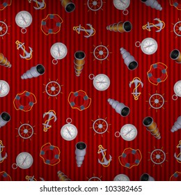 Silver marine pattern on red, vector, 10eps.