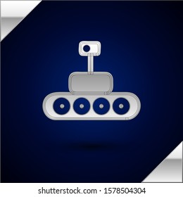 Silver Mars rover icon isolated on dark blue background. Space rover. Moonwalker sign. Apparatus for studying planets surface.  Vector Illustration