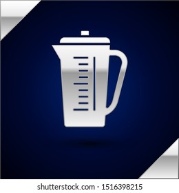 Silver Measuring cup to measure dry and liquid food icon isolated on dark blue background. Plastic graduated beaker with handle.  Vector Illustration