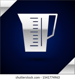 Silver Measuring cup to measure dry and liquid food icon isolated on dark blue background. Plastic graduated beaker with handle.  Vector Illustration