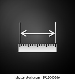 Silver The measuring height and length icon isolated on black background. Ruler, straightedge, scale symbol. Long shadow style. Vector.