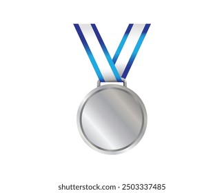 Medalla de Plata. Medalla del segundo lugar. Deporte y elemento campeón. Medalla de los premios del campeón y del ganador fijada con la cinta azul