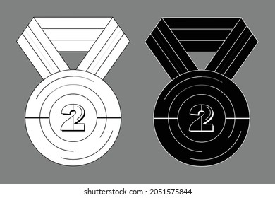 Silver medal - black and white outline