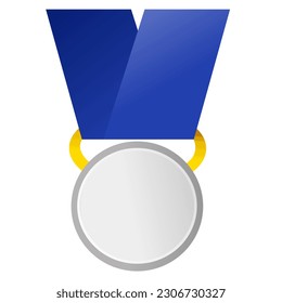 silver medal with blue lanyard illustration, vector, isolated 