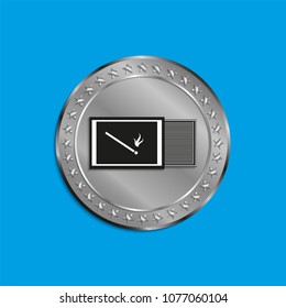 Silver medal with a box with matches. Vector illustration in several tones.