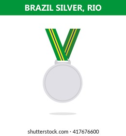 Silver medal. Brazil. Rio. Olympic games 2016. Vector illustration.