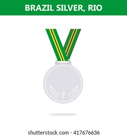 Silver medal. Brazil. Rio. Olympic games 2016. Vector illustration.