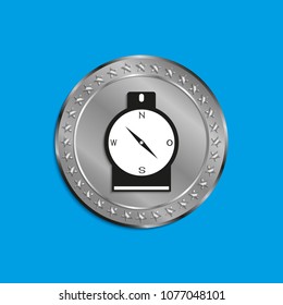 Silver medal with a compass image. Vector illustration in several tones.