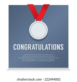 Silver Medal With Congratulations Card vector illustration