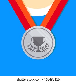 Silver Medal Flat Icon Vector