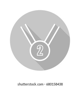 Silver medal flat linear long shadow icon. 2nd place medal. Vector outline symbol