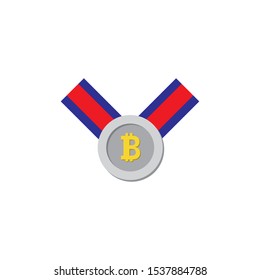 Silver medal with golden bitcoin sign  isolated on a white background