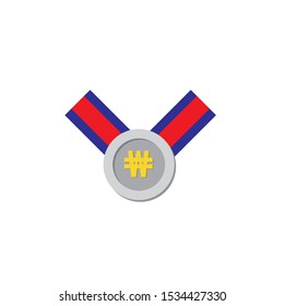 Silver medal with golden won sign  isolated on a white background
