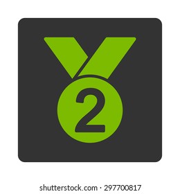 Silver medal icon from Award Buttons OverColor Set. Icon style is eco green and gray colors, flat rounded square button, white background.