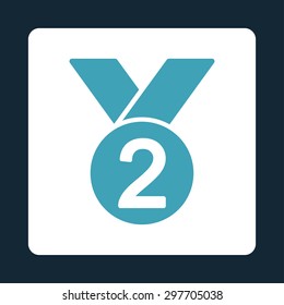 Silver medal icon from Award Buttons OverColor Set. Icon style is blue and white colors, flat rounded square button, dark blue background.