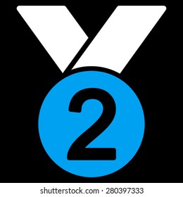 Silver medal icon from Competition & Success Bicolor Icon Set on a black background. This isolated flat symbol uses light blue and white colors.