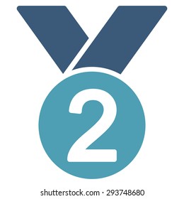 Silver medal icon from Competition & Success Bicolor Icon Set. Vector style: flat bicolor symbols, cyan and blue colors, rounded angles, white background.