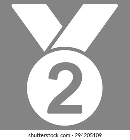 Silver medal icon from Competition & Success Bicolor Icon Set. Vector style: flat symbols, white color, rounded angles, gray background.