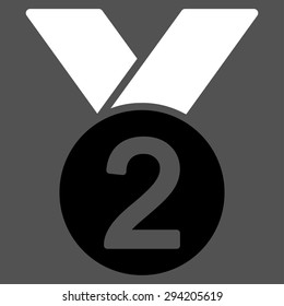 Silver medal icon from Competition & Success Bicolor Icon Set. Vector style: flat bicolor symbols, black and white colors, rounded angles, gray background.