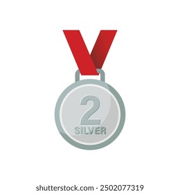 Silver medal icon in flat style. Trophy award vector illustration on isolated background. Winner sign business concept.