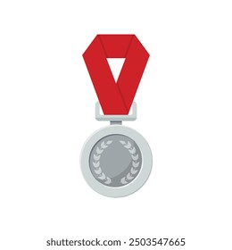 Silver medal icon in flat style. Trophy award vector illustration on isolated background. Winner sign business concept.