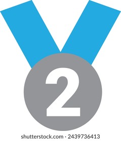 Silver Medal icon. Vector illustration style is flat iconic bicolor symbol, cobalt and cyan colors, transparent background. 