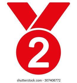 Silver medal icon. Vector style is flat symbols, red color, rounded angles, white background.