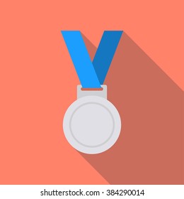 Silver medal isolated on a background. Silver medal for first place. Silver medal flat icon