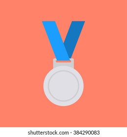 Silver medal isolated on a background. Silver medal for first place. Silver medal flat icon