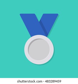 Silver medal isolated on background. Silver medal closeup. Vector flat icon
