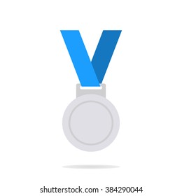 Silver medal isolated on a white background. Silver medal for first place. Silver medal flat icon