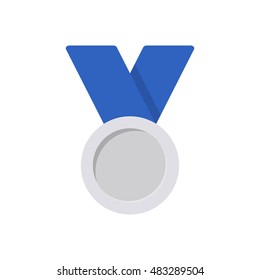 Silver medal isolated on white background. Silver medal closeup. Vector flat icon